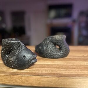 Black Fish-Shaped candle stick holders